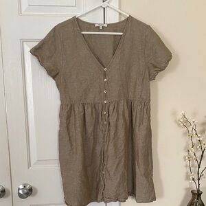 Madewell Brown Linen V-Neck Dress